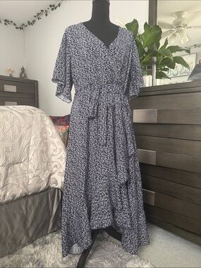 Classic Navy Floral High-Low Dress - Women